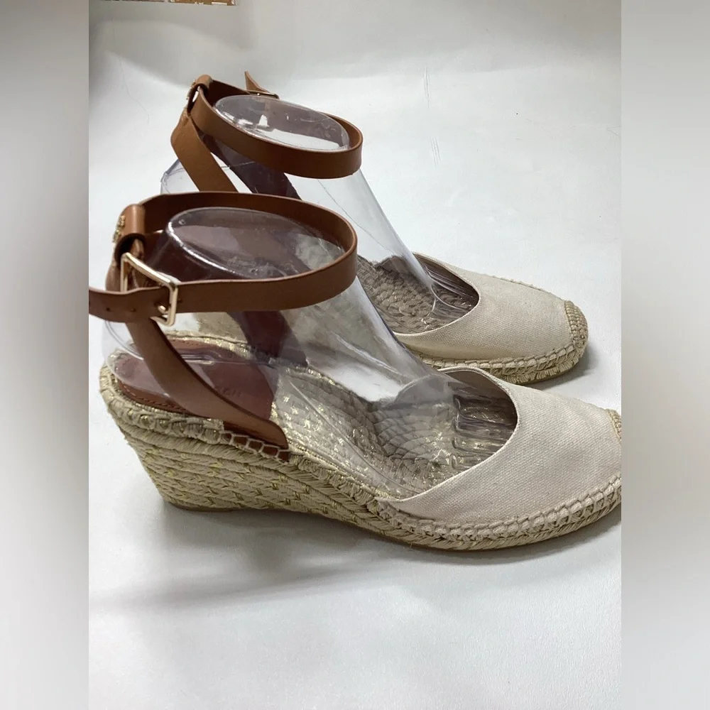 Tory Burch Espardille Beige Wedge Sandal Women's Size 10